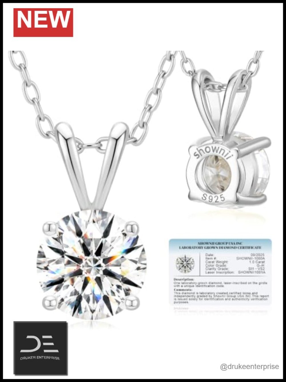 Lab Grown Diamond Solitaire Pendant in 14K White Gold Plated Sterling Silver